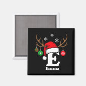 Letter E naam initiaal Emma met kerstmuts rendier Magneet (Voorkant / Achterkant)
