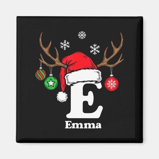 Letter E naam initiaal Emma met kerstmuts rendier Magneet (Voorkant)