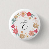 Letter E | Whimsical Bloemenbrief Monogram Ronde Button 3,2 Cm (Voorkant)