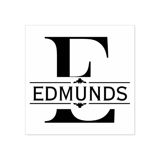 letter E | Zwart siersplit monogram Rubberstempel (Afrduk)