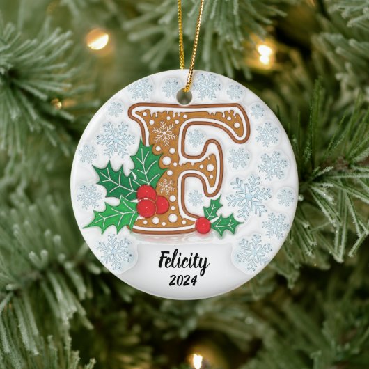 Letter F Aangepaste naam Kerstmis Keramisch Ornament (Boom)