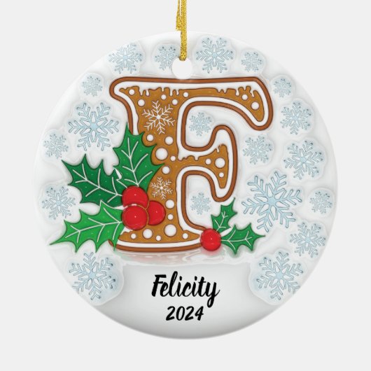 Letter F Aangepaste naam Kerstmis Keramisch Ornament (Achterkant)