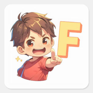 Letter F anime jongen Vierkante Sticker