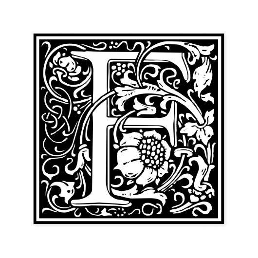 Letter F art nouveau black and white Tegel Zelfinktende Stempel (Design)