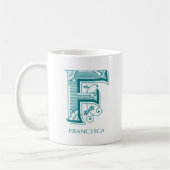 Letter F Blauwgroen Monogram Modern Name Coffee Mo Koffiemok (Links)