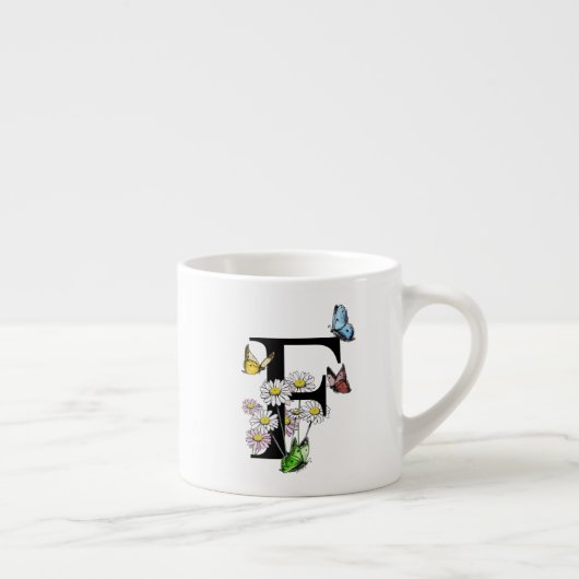 Letter F Bloem Vlinder Monogram Eerste Letter Espresso Kop (Rechts)
