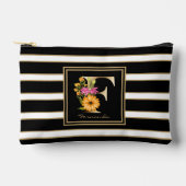 Letter F Bloemmonogram Zwart Wit Gouden Strepen Etui (Voorkant)