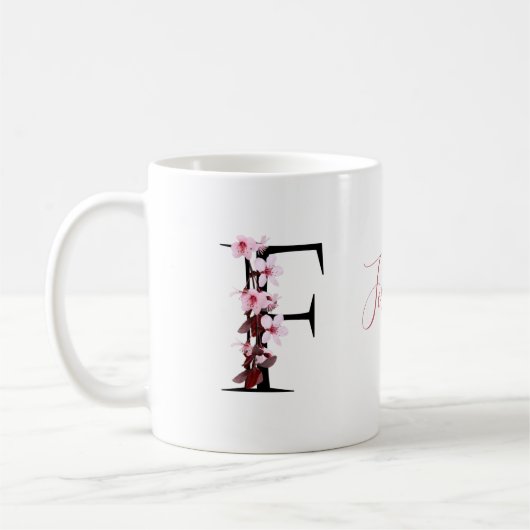 Letter F, Cherry Blossom | Naam Monogram Koffiemok (Links)