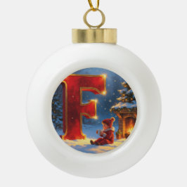 Letter F Christmas Fireplace Personalized Initial Keramische Bal Ornament