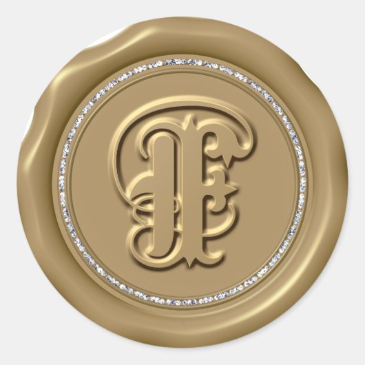 *~* Letter F Diamond Circle GOUDEN Wax Seal Sticke Ronde Sticker (Voorkant)