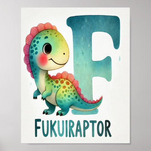 Letter F, Dinosaur Alphabet Waterverf Poster (Voorkant)