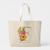 Letter F Elegant Floral Gold Monogram Grote Tote Bag (Achterkant)