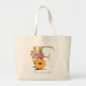 Letter F Elegant Floral Gold Monogram Grote Tote Bag (Voorkant)