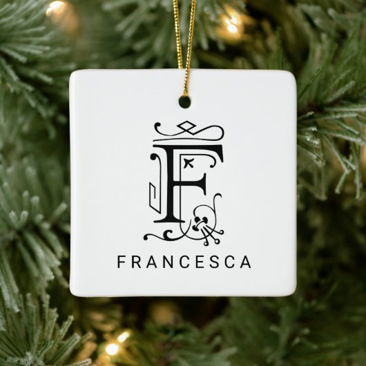 Letter F Elegant Monogram Kerst Ornament (Boom)