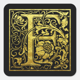 Letter F First Letter Faux Gold Black Vierkante Sticker