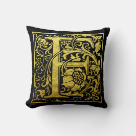 Letter F First Letter Faux Gold en Black Kussen