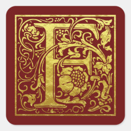 Letter F First Letter Faux Gold Red Vierkante Sticker