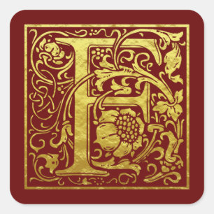 Letter F First Letter Faux Gold Red Vierkante Sticker