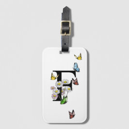 Letter F Floral Butterfly Monogram Initiaal Bagagelabel