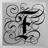 Letter F, Gothic Monogram Black Poster (Voorkant)