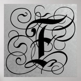 Letter F, Gothic Monogram Black Poster