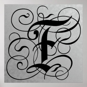 Letter F, Gothic Monogram Black Poster