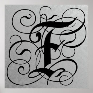 Letter F, Gothic Monogram Black Poster