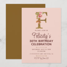 Letter F Gouden Monogram Roze Rozen