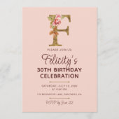 Letter F Gouden Monogram Roze Rozen Kaart (Voorkant)