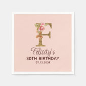 Letter F Gouden Monogram Roze Rozen Servet (Voorkant)