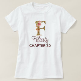 Letter F Gouden Monogram Roze Rozen Verjaardag T-shirt