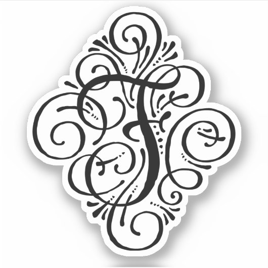 Letter F Initiaal Elegant Flourish Monogram Sticker (Voorkant)