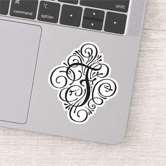 Letter F Initiaal Elegant Flourish Monogram Sticker (Detail)