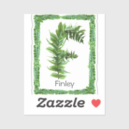 Letter F Initiaal Monogram Groene Varen Botanisch Sticker