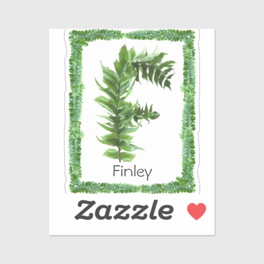 Letter F Initiaal Monogram Groene Varen Botanisch Sticker (Vel)