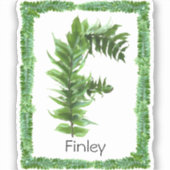 Letter F Initiaal Monogram Groene Varen Botanisch Sticker (Voorkant)