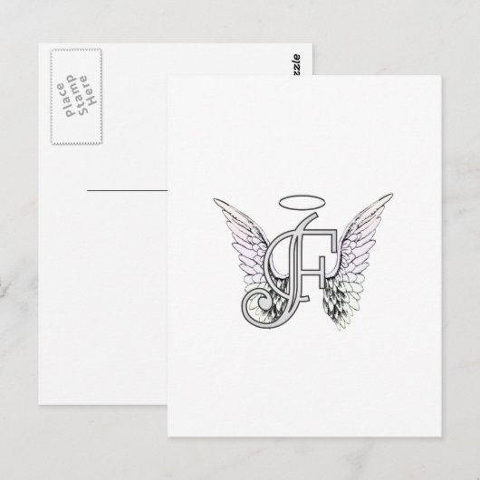 Letter F Initiaal Monogram met Angel Wings & Halo Briefkaart (Voorkant / Achterkant)