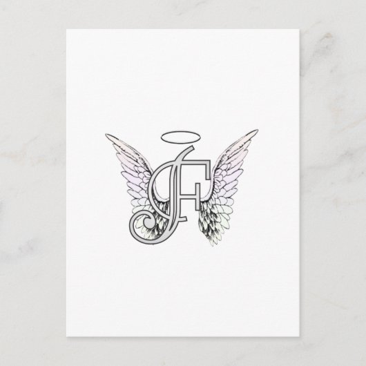 Letter F Initiaal Monogram met Angel Wings & Halo Briefkaart (Voorkant)