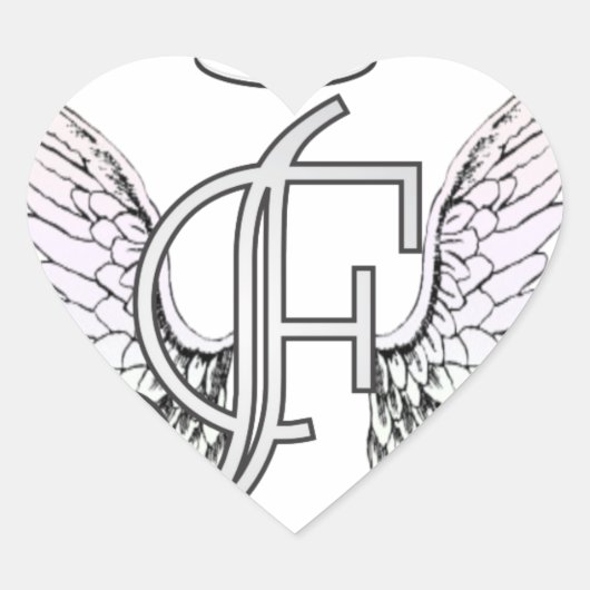 Letter F Initiaal Monogram met Angel Wings & Halo Hart Sticker (Voorkant)