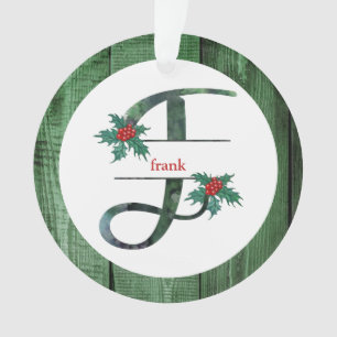 *~* Letter F-kerstfoto Rustic Wood AP44 Ornament