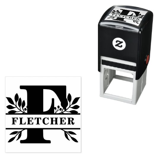 Letter F Klassiek gebladerte familienaam Monogram Zelfinktende Stempel (In situ)