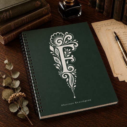 Letter F Linocut Botanische Monogram Notitieboek