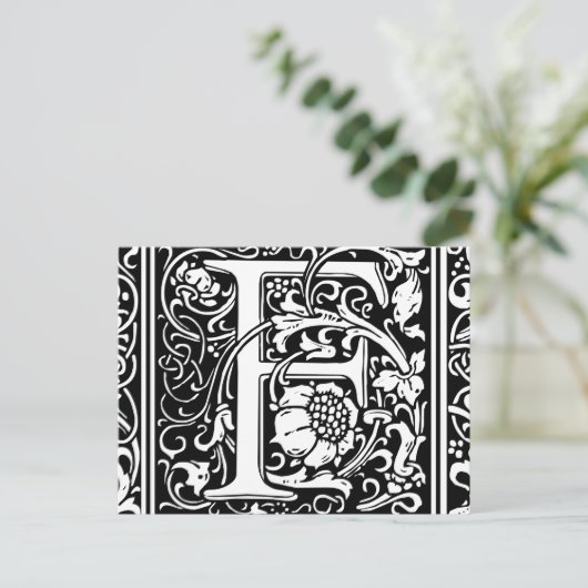 Letter F Medieval Monogram Initiaal Briefkaart (Staand voorkant)