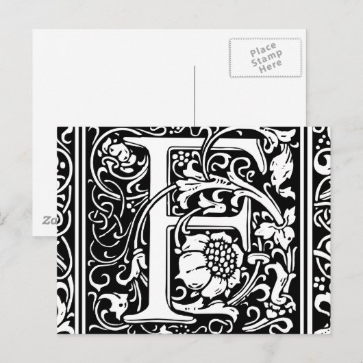 Letter F Medieval Monogram Initiaal Briefkaart (Voorkant / Achterkant)