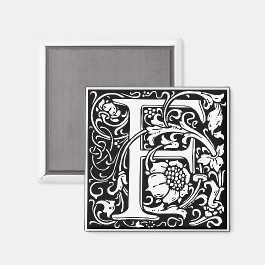 Letter F Medieval Monogram  Initiaal Magneet (Voorkant / Achterkant)