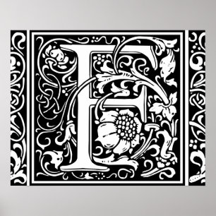 Letter F Medieval Monogram  Initiaal Poster