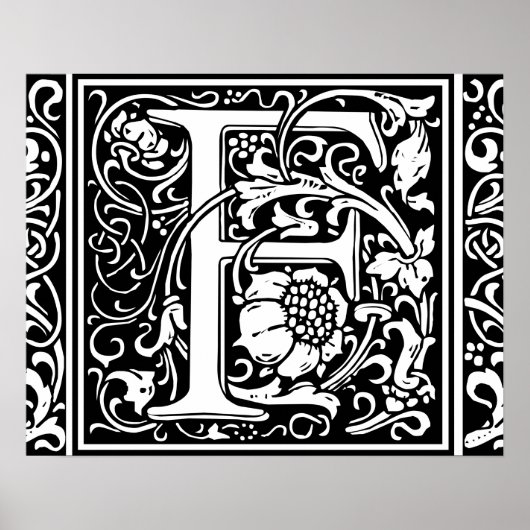 Letter F Medieval Monogram  Initiaal Poster (Voorkant)