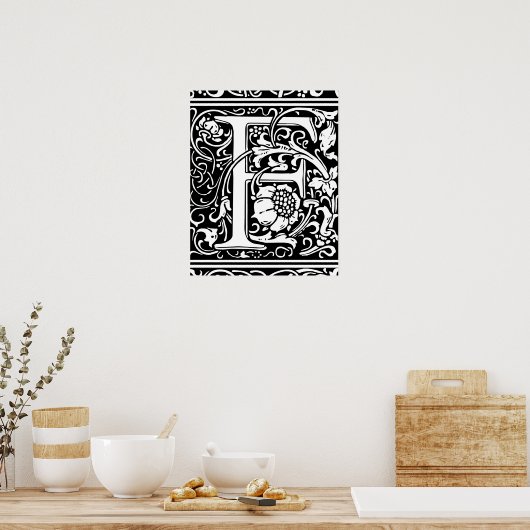 Letter F Medieval Monogram  Initiaal Poster (Keuken)