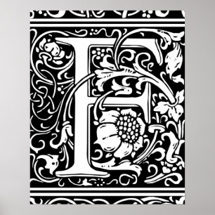 Letter F Medieval Monogram  Initiaal Poster