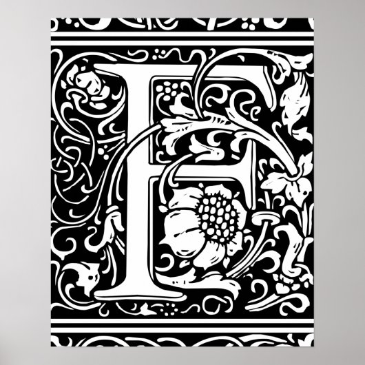 Letter F Medieval Monogram  Initiaal Poster (Voorkant)